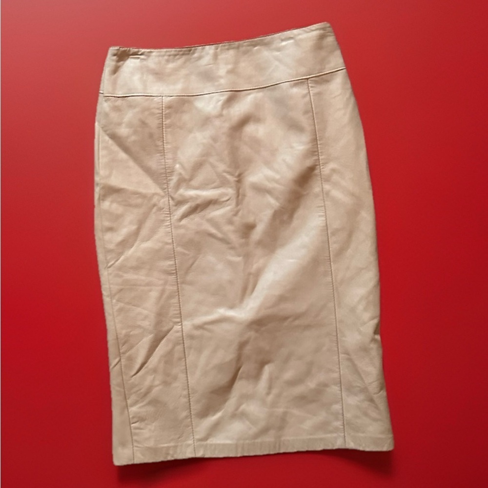 Vintage Luxury Danier Genuine Cream Leather Skirt Suit Size Large Size 12 - Picture 5 of 8
